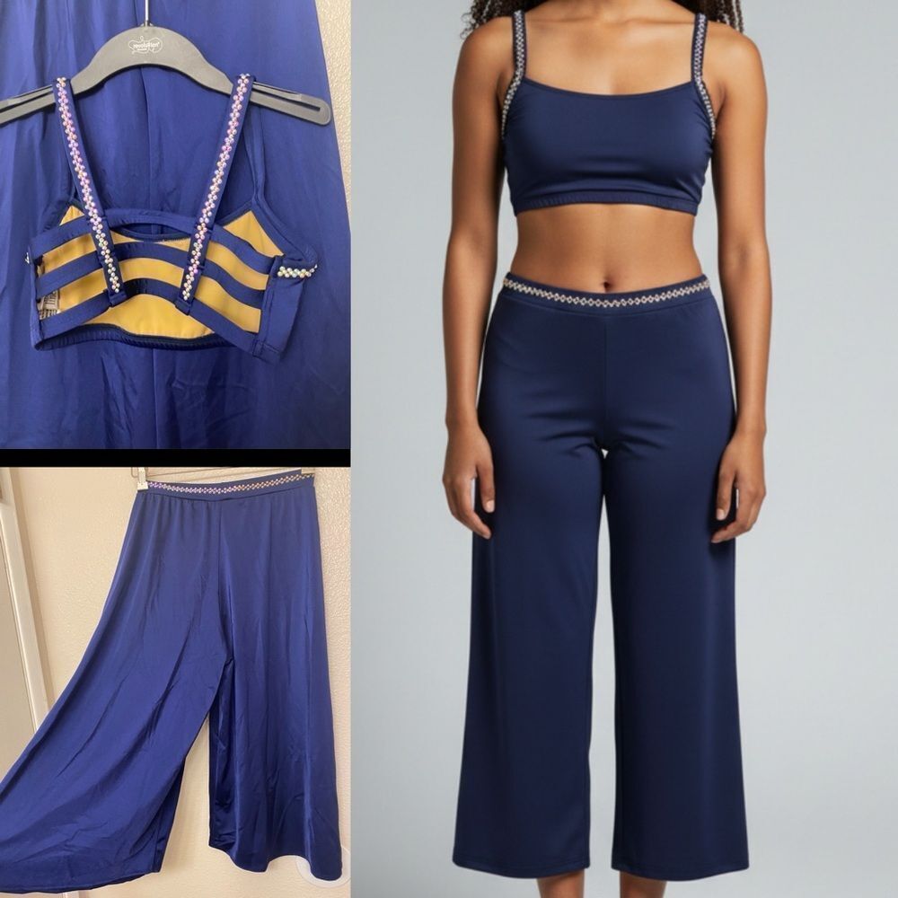 The Line up solo dance costume 2 piece navy blue wide leg pants top MA adult